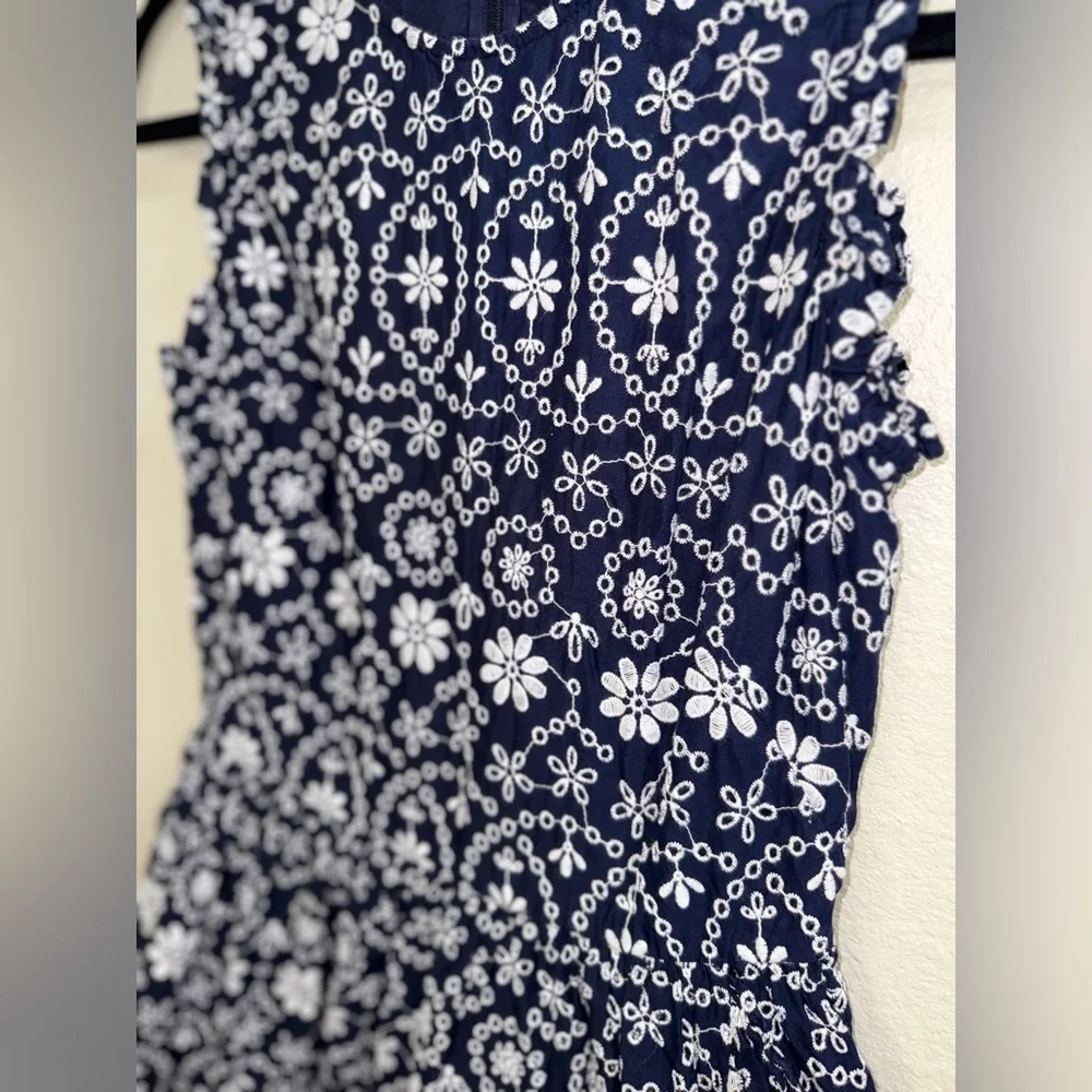 Kate Spade Navy/white Embroidered Eyelet ruffled Mini Dress- size 0‎